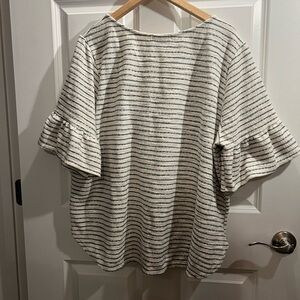 Green Envelope Blouse 3X Navy White Striped Bell‎ Sleeve Textured Shirt